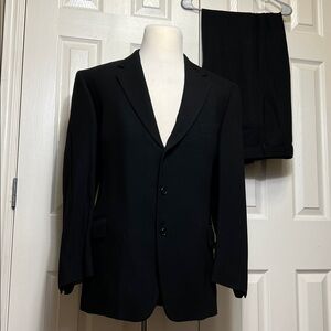 Harold Powell Men Black Wool Suit Long Jacket Sz 46R pants Sz 40 made in Italy
